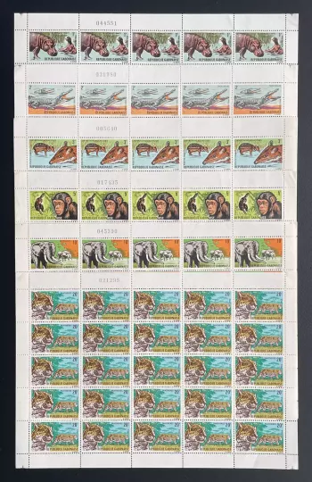 Gabun 1967 YT 202-207 Bogen Fauna Nilpferd Krokodil Panther Elefant