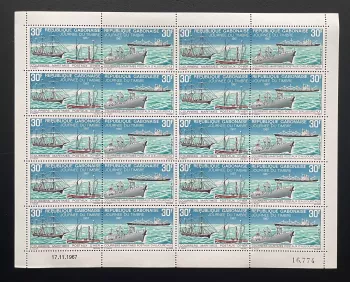 Gabon 1967 YT 224A planche journée du timbre courriers postaux bateaux navires