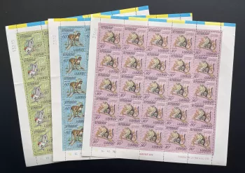 Gabon 1974 YT 329-331 planche singes primates cercopithèques faune animaux
