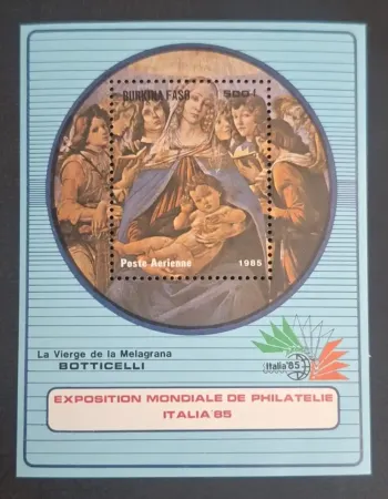 Burkina Faso 1985 Mi. Bl. 119 Botticelli Vierge Melagrana Italia 85