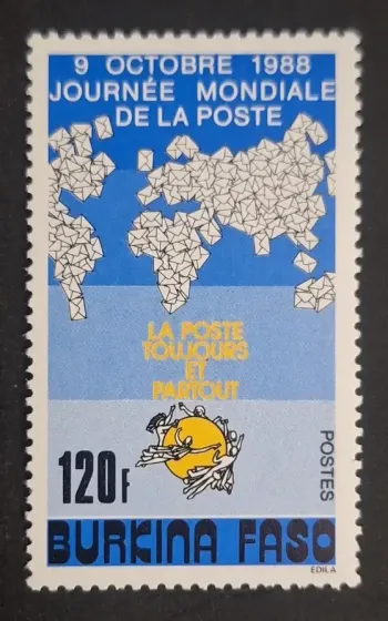 Burkina Faso 1988 Mi. 1185 Journée mondiale poste UPU carte monde lettres