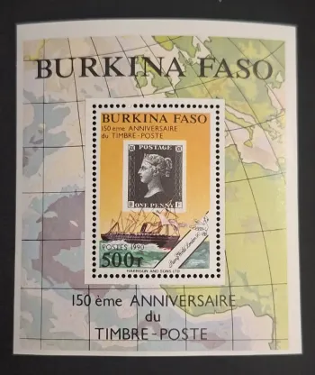 Burkina Faso 1990 Mi. Bl. 132 Penny Black navire carte monde