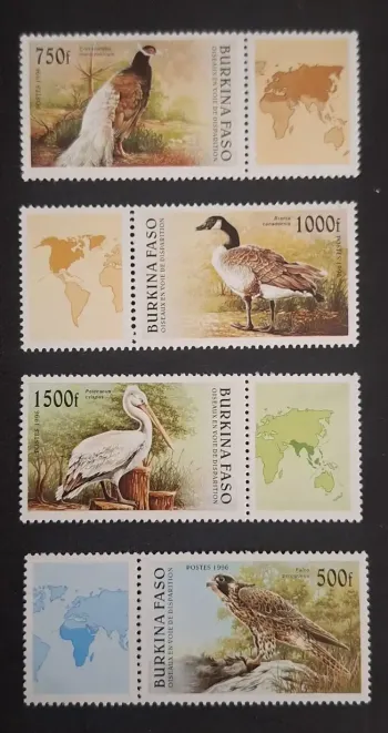 Burkina Faso 1996 Mi. 1406-1409 endangered birds pelican falcon peacock