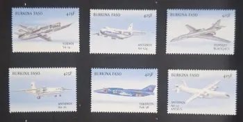 Burkina Faso 1999 Mi. 1653-1658 avions russes Sukhoi Antonov Tupolev