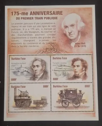 Burkina Faso 2000 Mi. 1811-1814 train locomotive Stephenson Watt