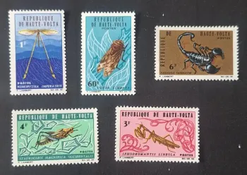 Upper Volta 1966 Mi. 201-205 insects scorpion mantis dragonfly cicada