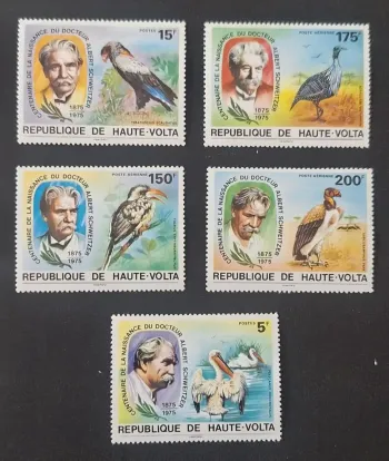 Upper Volta 1975 Mi. 575-579 Albert Schweitzer birds pelican hornbill