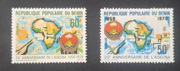 Benin 1979 Mi. 195-196 20. Jahrestag ASECNA Karte Afrika Luftfahrt
