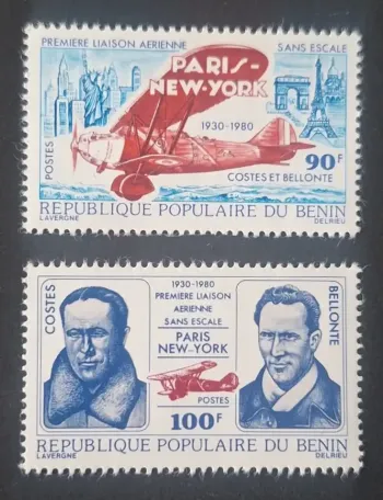 Bénin 1980 Mi. 221-222 liaison aérienne Paris New-York Costes Bellonte