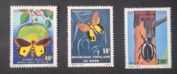 Bénin 1980 Mi. 244-246 insectes papillons Othreis Oryctes coléoptère