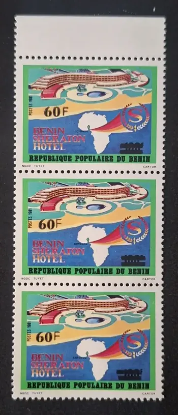 Benin 1981 Mi. 265 surcharged Hotel Sheraton Cotonou strip of three