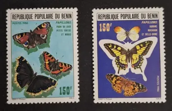 Bénin 1986 Mi. 446-447 papillons machaon aurore belle-dame paon morio