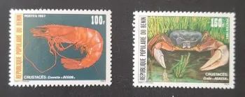 Bénin 1987 Mi. 457-458 crustacés crevette crabe faune marine