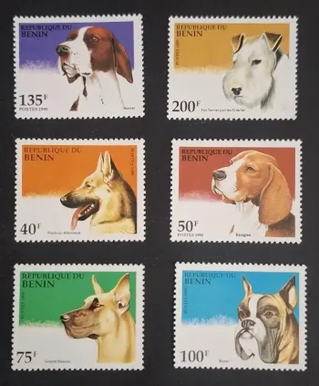 Benin 1995 Mi. 675-680 dogs Pointer Fox Terrier Beagle Boxer Great Dane
