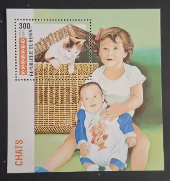 Benin 1995 Mi. Bl. 11 Cats kittens wicker basket tricolor baby cat