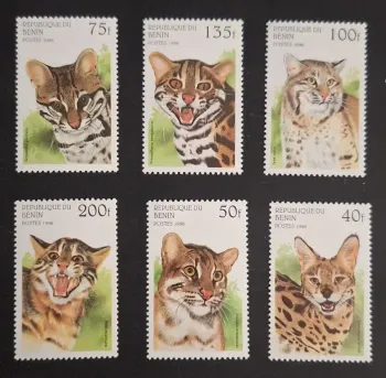 Bénin 1996 Mi. 806-811 félins sauvages ocelot lynx serval faune