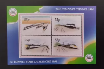 GB UK Block 4 stamps Eurotunnel 1994 55p trains Channel Tunnel Eurostar