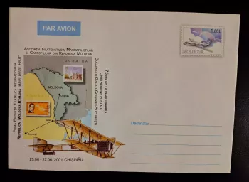 Moldova 2001 airmail stationery plane Chișinău philatelic association