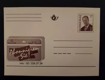 Belgique entier postal carte Belgacom Telecard roi Albert II 17F neuf DE