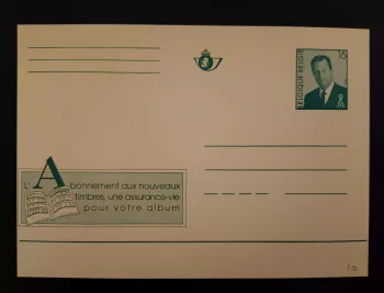 Belgique entier postal carte 16F Roi Albert II abonnement timbres neuf FR