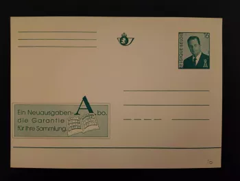 Belgique entier postal carte 16F Roi Albert II publicité Abonnement neuf DE