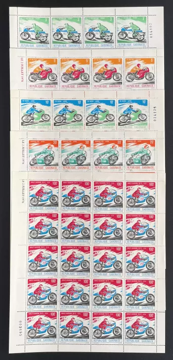 Gabon 1976 YT 360-364 planche motos Motobécane Bultaco Suzuki Kawasaki