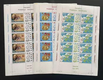 Gabon 1979 YT 418A-420A planche Philexafrique 2 UAPT Hill fleurs poste