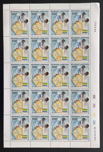 Gabon 1987 YT PA 284 planche rénovation drapeau anniversaire aérienne