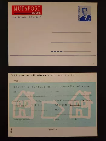 Belgique entier postal Mutapost 1996 changement adresse La Poste neuf FR
