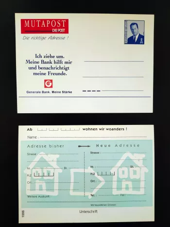 Belgien Ganzsache Mutapost Generale Bank Adressänderung neu DE