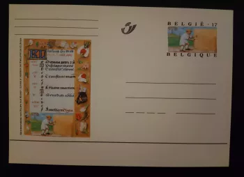Belgium stationery postal card Book of Hours Philip of Cleves July X