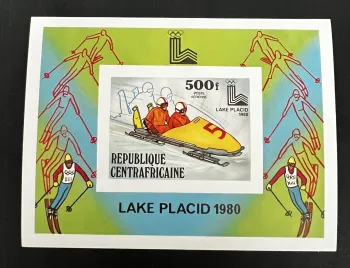 Centrafrique 1979 Mi. Bl. 68B ND JO hiver Lake Placid bobsleigh ski