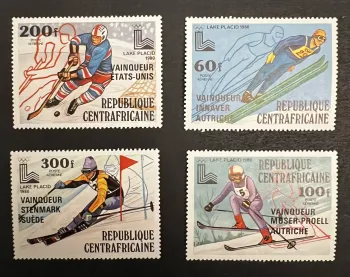 Centrafrique 1980 Mi. 672-675A surchargé JO Lake Placid ski hockey