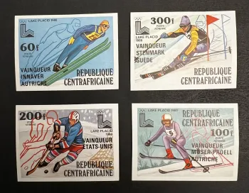 Centrafrique 1980 Mi. 672-675B ND JO Lake Placid ski hockey glace
