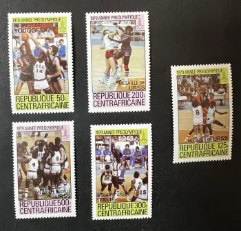 Zentralafrika 1979 Mi. 697-701A Voroly. Jahr Basketball Moskau