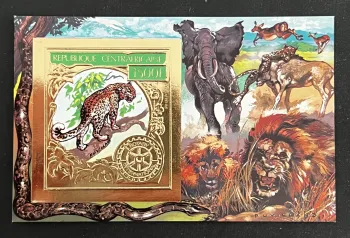 Centrafrique 1982 Mi. Bl. 819/B ND léopard éléphant lion Rotary or