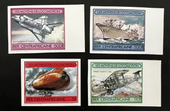 Centrafrique 1982 Mi. 825-828B ND navette spatiale navire dirigeable avion