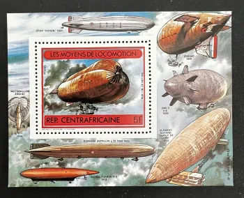 Centrafrique 1977 Mi. 825 (Bl.) Dirigeables Zeppelin ballons locomotion
