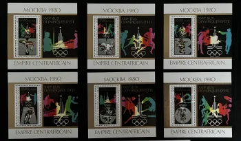 Central Africa 1979 Mi. Bl. 615-620A Moscow 1980 Olympics Sports
