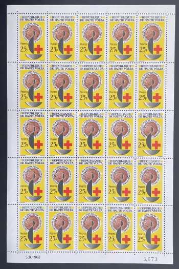Haute-Volta 1963 YT 129 planche Croix-Rouge centenaire Dunant globe santé