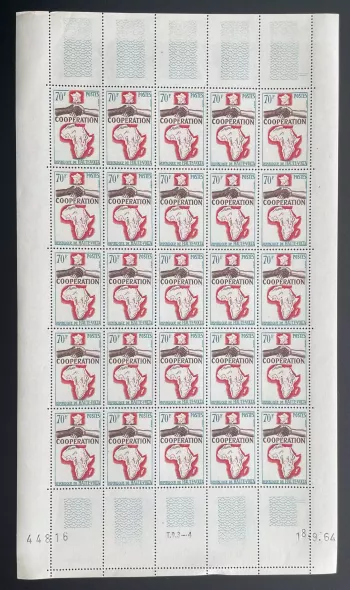 Haute-Volta 1964 YT 136 planche Coopération Afrique carte mains France