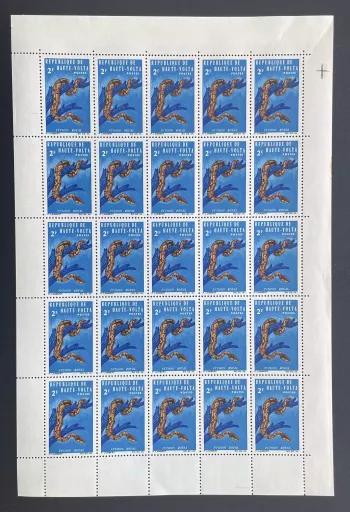 Haute-Volta 1966 YT 161 planche python royal serpent reptile faune animaux