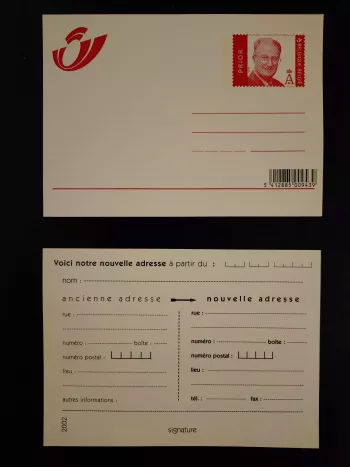 Carte postale changement d'adresse Belgique 2002 Albert II Prior entier
