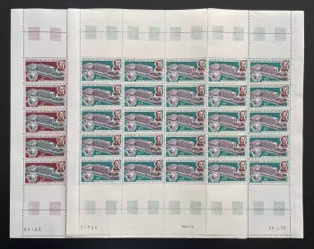 Haute-Volta 1970 YT 216-217 planche UPU Lincoln bâtiment feuille postal union