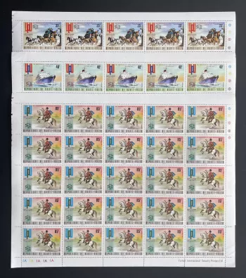 Obervolta 1974 YT 326-328 Bogen UPU Weltpostverein Postkutsche Schiff Pferd