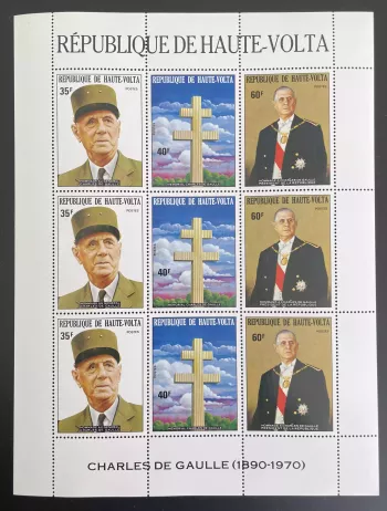 Haute-Volta 1974 YT 304A planche Charles de Gaulle président général mémorial