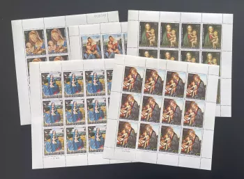 Haute-Volta 1973 YT PA 125-129 planche Noël Vierge Enfant peinture