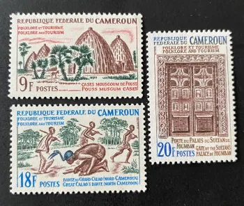 Cameroun 1965 Mi. 446-448 Folklore tourisme cases Mousgoum danse Calao