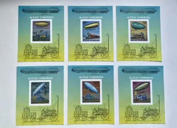 Comores 1977 Mi. Bl. 339-344 ND dirigeables Zeppelin locomotives
