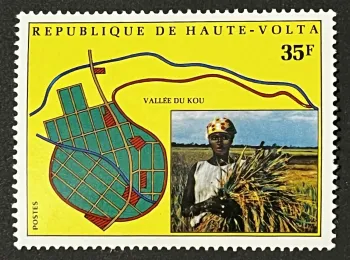 Haute-Volta 1974 Mi. 531 Vallée du Kou agriculture riziculture carte